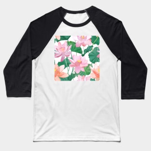 Lotus flowers and leaves watercolor illustration. Exotic spring floral print. Summer Tropical seamless pattern Baseball T-Shirt